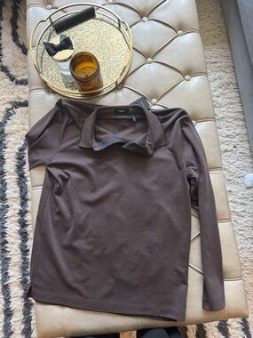Theory Dark Brown Oversize Long Sleeve Polo Top
